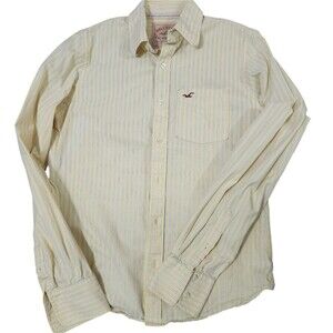 Hollister Men's Yellow & White Striped Button-Up Long Sleeve Casual Dress Shirt